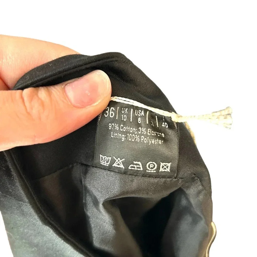 Wolford Black Pencil Skirt Front Slit Satin and Lace Stripe Trim Size US 6‎